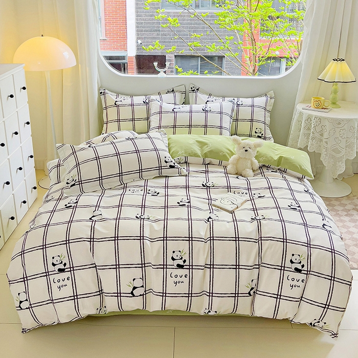 91家纺网 家纺一手货源 找家纺 曲之慕 2026春夏新款全棉纯棉小清新印花系列四件套床单床笠 趣味熊猫