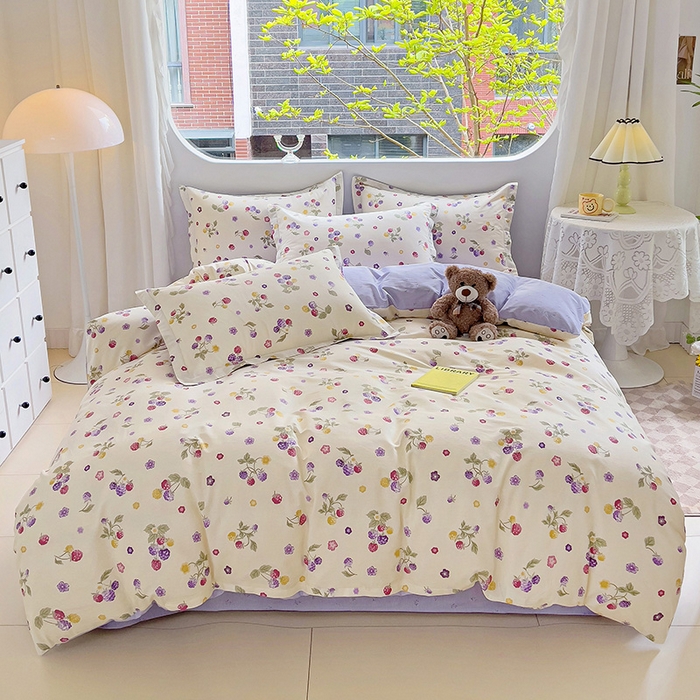 91家纺网 家纺一手货源 找家纺 （总）曲之慕 2026春夏新款全棉纯棉小清新印花系列四件套床单床笠