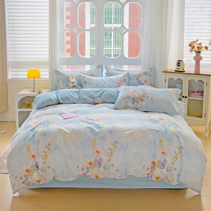 91家纺网 家纺一手货源 找家纺 （总）曲之慕 2026春夏新款全棉纯棉小清新印花系列四件套床单床笠