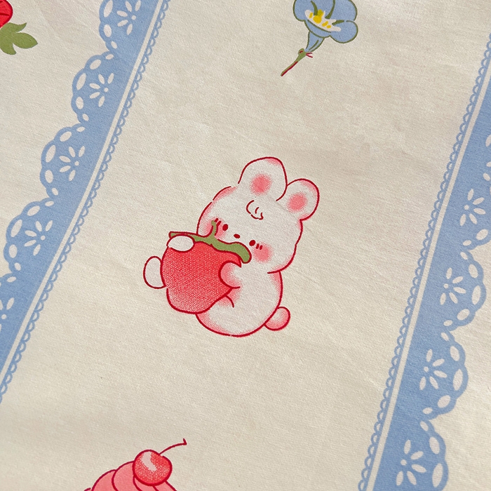 91家纺网 家纺一手货源 找家纺 曲之慕 2026春夏新款全棉纯棉小清新印花系列四件套床单床笠 花篮小兔