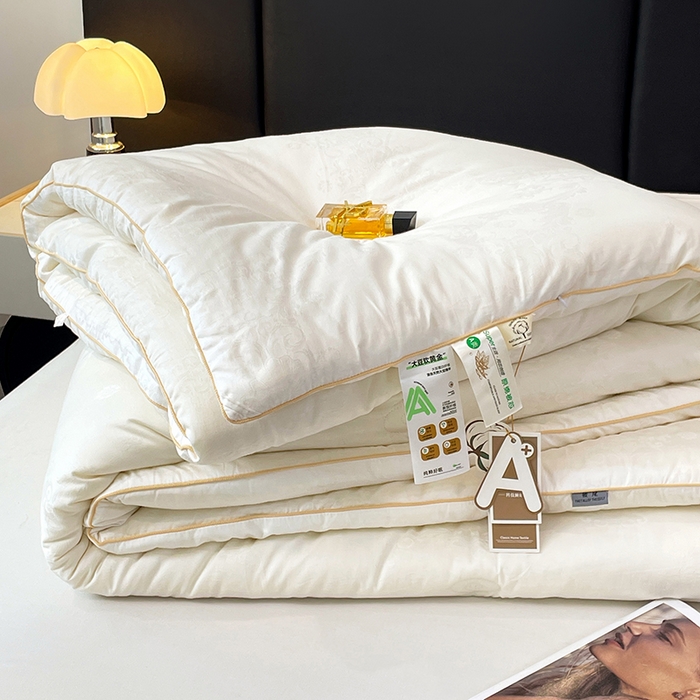 91家纺网 家纺一手货源 找家纺 VIP被业 2025新款60S全棉大提花大豆冬被被子被芯 白色