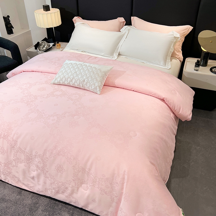 91家纺网 家纺一手货源 找家纺 VIP被业 2025新款60S全棉大提花大豆冬被被子被芯 粉色