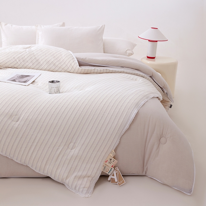 91家纺网 家纺一手货源 找家纺 VIP被业 2025新款星辰织条全棉大豆子母被冬被被芯 灰色