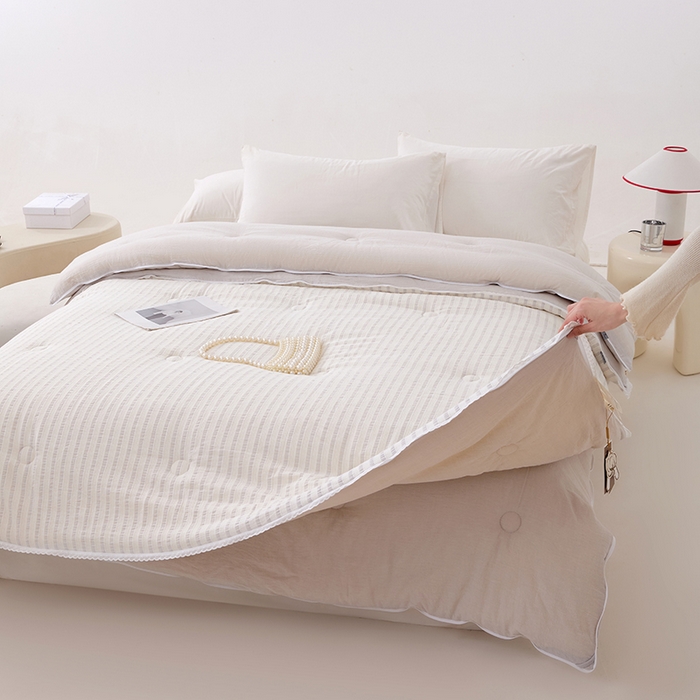 91家纺网 家纺一手货源 找家纺 VIP被业 2025新款星辰织条全棉大豆子母被冬被被芯 灰色