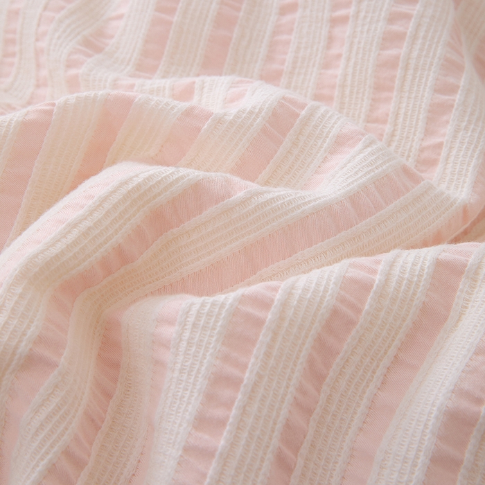 91家纺网 家纺一手货源 找家纺 VIP被业 2025新款星辰织条全棉大豆子母被冬被被芯 粉色