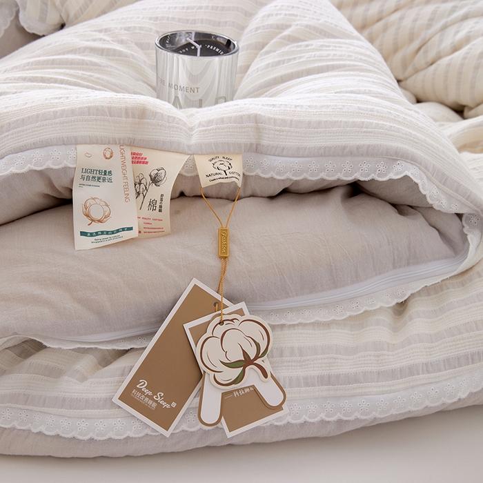 91家纺网 家纺一手货源 找家纺 VIP被业 2025新款星辰织条全棉大豆子母被冬被被芯 灰色