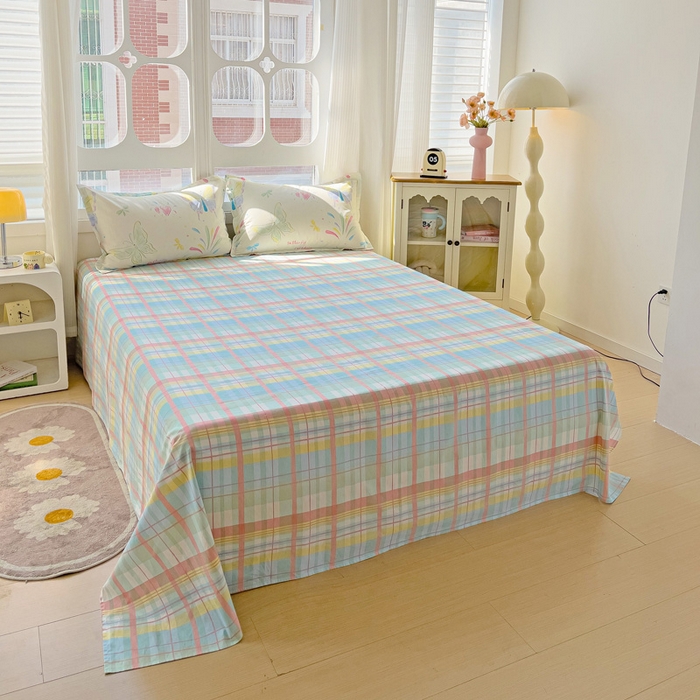 91家纺网 家纺一手货源 找家纺 曲之慕 2026春夏新款全棉纯棉小清新印花系列四件套床单床笠 恋蝶花瑶