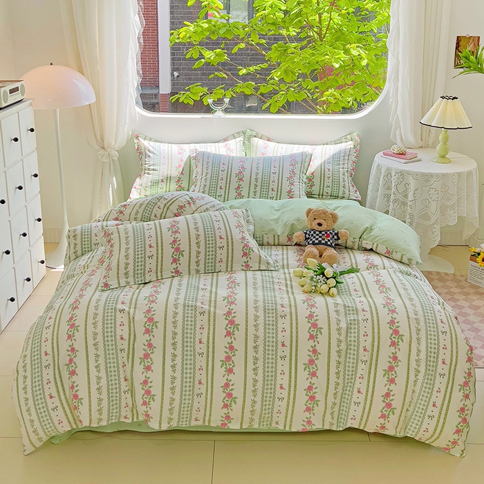 曲之慕 2026春夏新款全棉纯棉小清新印花系列四件套床单床笠 恋恋花海