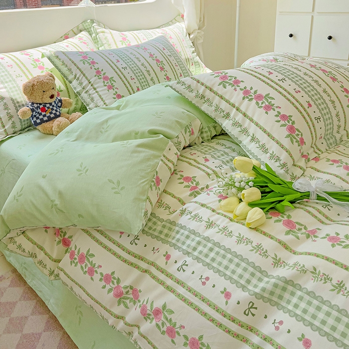 91家纺网 家纺一手货源 找家纺 曲之慕 2026春夏新款全棉纯棉小清新印花系列四件套床单床笠 恋恋花海