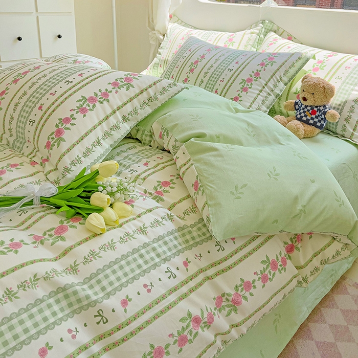 91家纺网 家纺一手货源 找家纺 曲之慕 2026春夏新款全棉纯棉小清新印花系列四件套床单床笠 恋恋花海