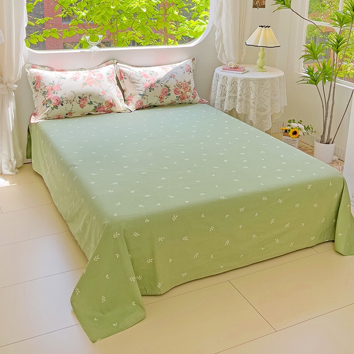 91家纺网 家纺一手货源 找家纺 曲之慕 2026春夏新款全棉纯棉小清新印花系列四件套床单床笠 玫瑰花藤