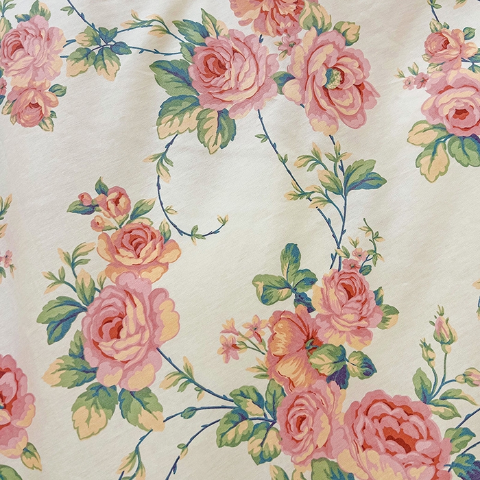 91家纺网 家纺一手货源 找家纺 曲之慕 2026春夏新款全棉纯棉小清新印花系列四件套床单床笠 玫瑰花藤