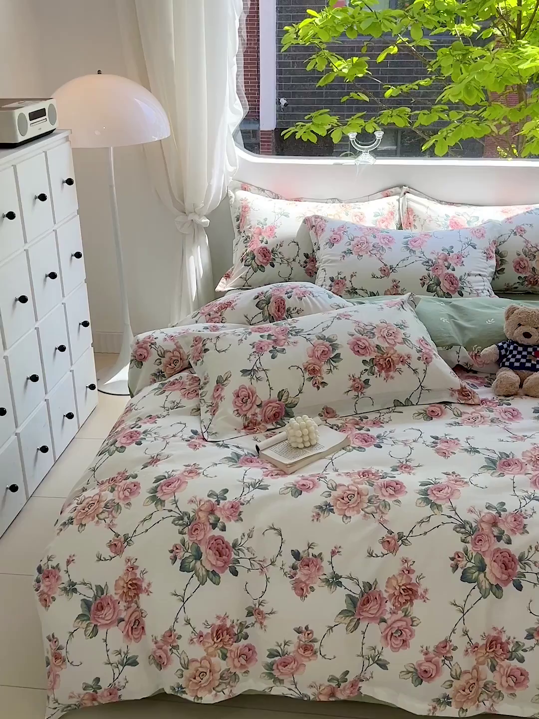 91家纺网 家纺一手货源 找家纺 曲之慕 2026春夏新款全棉纯棉小清新印花系列四件套床单床笠 玫瑰花藤