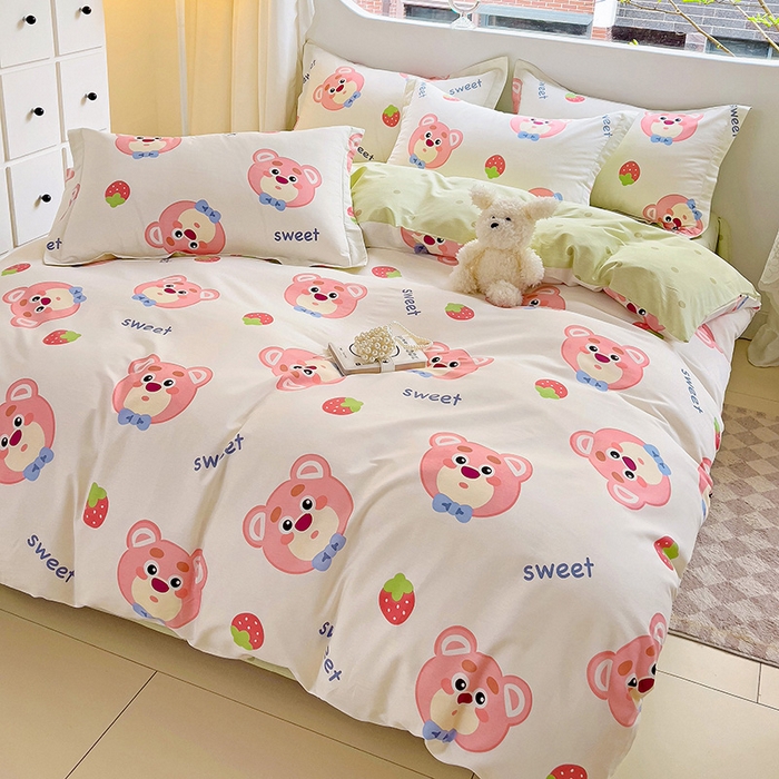 91家纺网 家纺一手货源 找家纺 曲之慕 2026春夏新款全棉纯棉小清新印花系列四件套床单床笠 萌小新