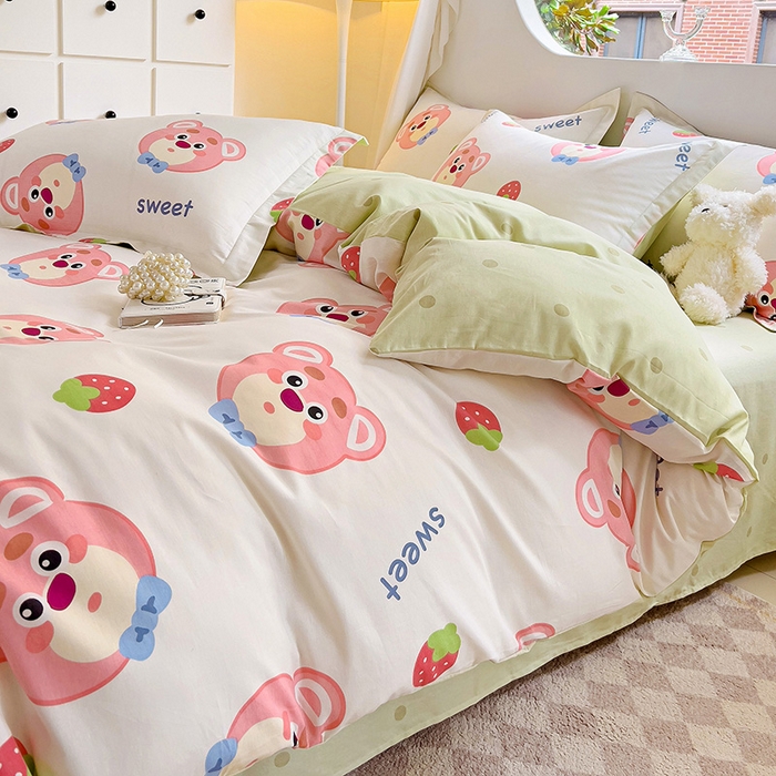 91家纺网 家纺一手货源 找家纺 曲之慕 2026春夏新款全棉纯棉小清新印花系列四件套床单床笠 萌小新