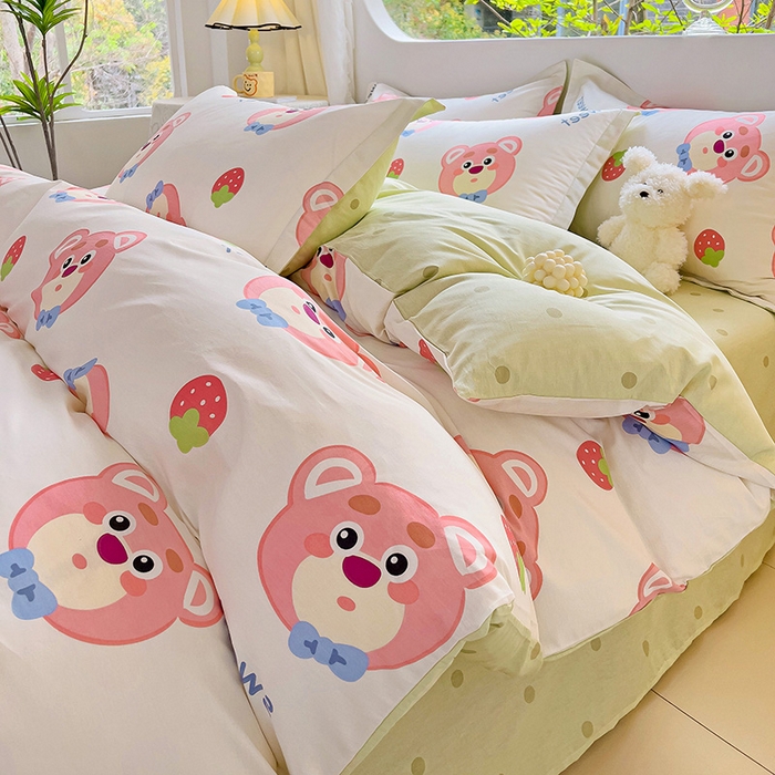 91家纺网 家纺一手货源 找家纺 曲之慕 2026春夏新款全棉纯棉小清新印花系列四件套床单床笠 萌小新