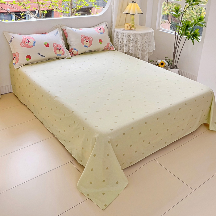 91家纺网 家纺一手货源 找家纺 曲之慕 2026春夏新款全棉纯棉小清新印花系列四件套床单床笠 萌小新