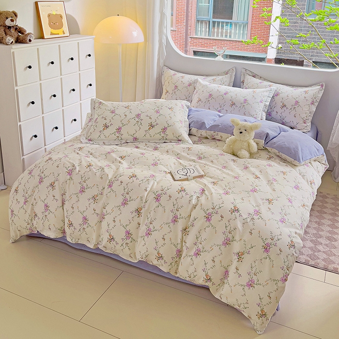 91家纺网 家纺一手货源 找家纺 曲之慕 2026春夏新款全棉纯棉小清新印花系列四件套床单床笠 梦幻