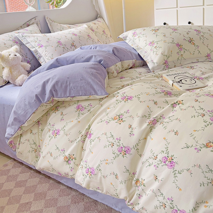 91家纺网 家纺一手货源 找家纺 曲之慕 2026春夏新款全棉纯棉小清新印花系列四件套床单床笠 梦幻