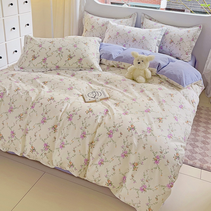 91家纺网 家纺一手货源 找家纺 曲之慕 2026春夏新款全棉纯棉小清新印花系列四件套床单床笠 梦幻