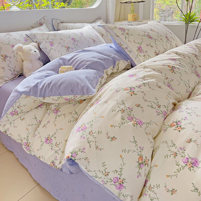 91家纺网 家纺一手货源 找家纺 曲之慕 2026春夏新款全棉纯棉小清新印花系列四件套床单床笠 梦幻