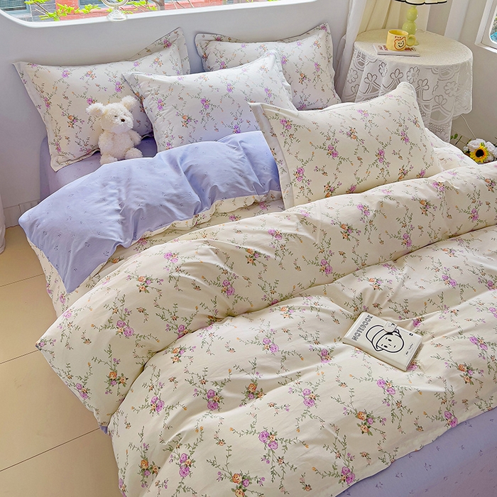 91家纺网 家纺一手货源 找家纺 曲之慕 2026春夏新款全棉纯棉小清新印花系列四件套床单床笠 梦幻