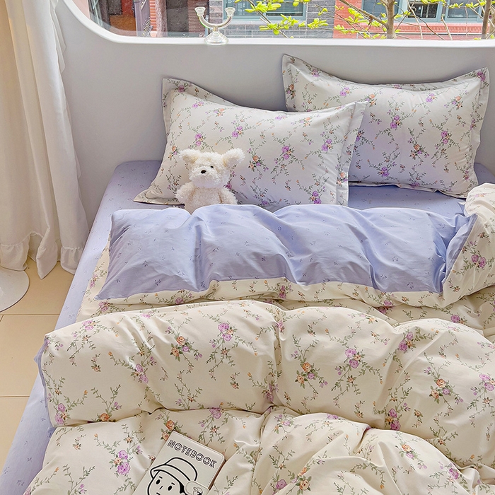 91家纺网 家纺一手货源 找家纺 曲之慕 2026春夏新款全棉纯棉小清新印花系列四件套床单床笠 梦幻