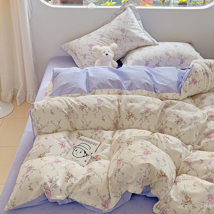 91家纺网 家纺一手货源 找家纺 曲之慕 2026春夏新款全棉纯棉小清新印花系列四件套床单床笠 梦幻