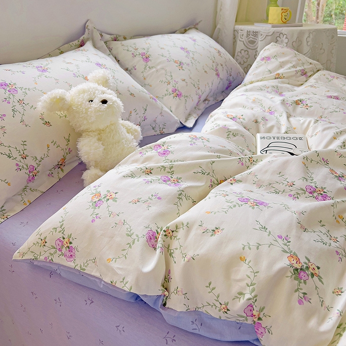 91家纺网 家纺一手货源 找家纺 曲之慕 2026春夏新款全棉纯棉小清新印花系列四件套床单床笠 梦幻