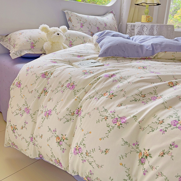 91家纺网 家纺一手货源 找家纺 曲之慕 2026春夏新款全棉纯棉小清新印花系列四件套床单床笠 梦幻