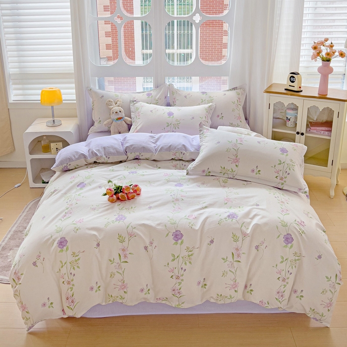 曲之慕 2026春夏新款全棉纯棉小清新印花系列四件套床单床笠 千华韶梦