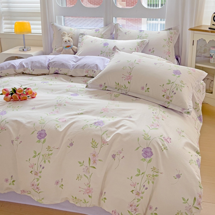 91家纺网 家纺一手货源 找家纺 曲之慕 2026春夏新款全棉纯棉小清新印花系列四件套床单床笠 千华韶梦