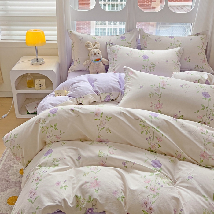 91家纺网 家纺一手货源 找家纺 曲之慕 2026春夏新款全棉纯棉小清新印花系列四件套床单床笠 千华韶梦