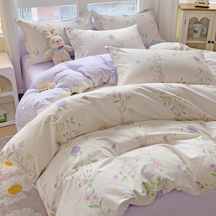 91家纺网 家纺一手货源 找家纺 曲之慕 2026春夏新款全棉纯棉小清新印花系列四件套床单床笠 千华韶梦