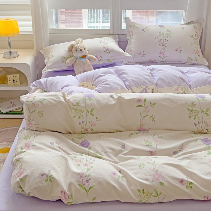 91家纺网 家纺一手货源 找家纺 曲之慕 2026春夏新款全棉纯棉小清新印花系列四件套床单床笠 千华韶梦