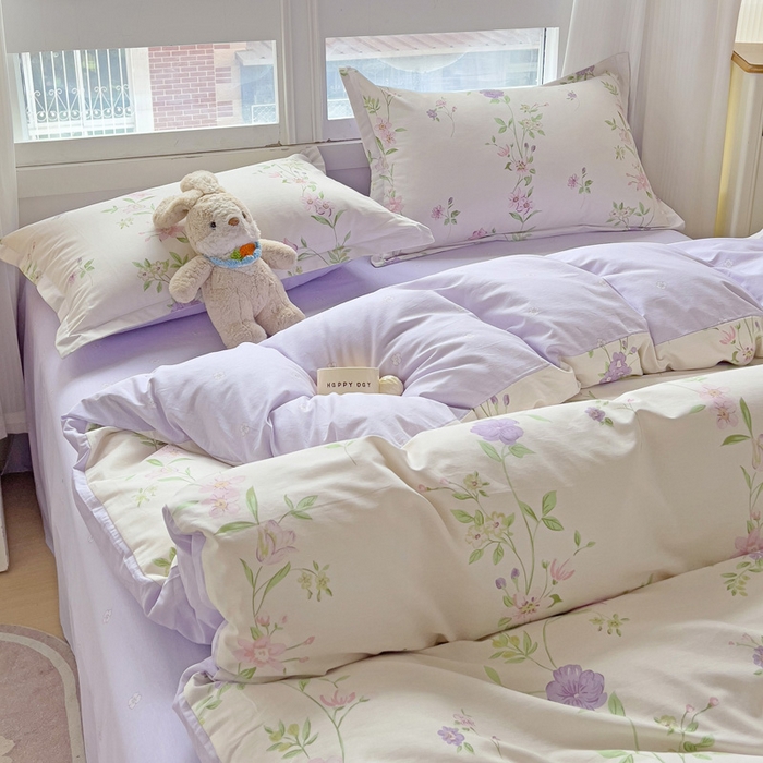 91家纺网 家纺一手货源 找家纺 曲之慕 2026春夏新款全棉纯棉小清新印花系列四件套床单床笠 千华韶梦