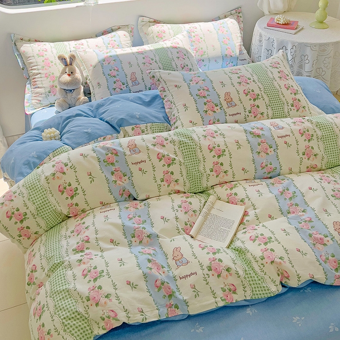 91家纺网 家纺一手货源 找家纺 曲之慕 2026春夏新款全棉纯棉小清新印花系列四件套床单床笠 蔷薇花语