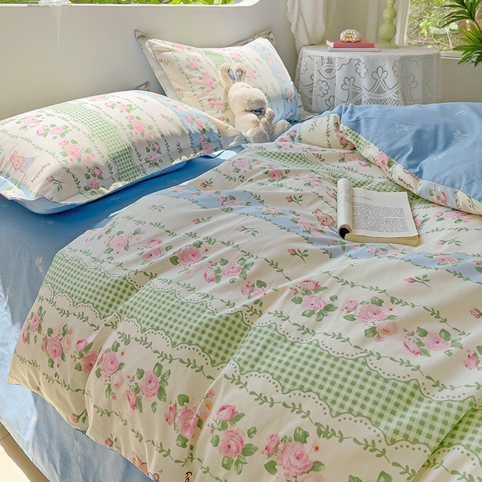 91家纺网 家纺一手货源 找家纺 曲之慕 2026春夏新款全棉纯棉小清新印花系列四件套床单床笠 蔷薇花语