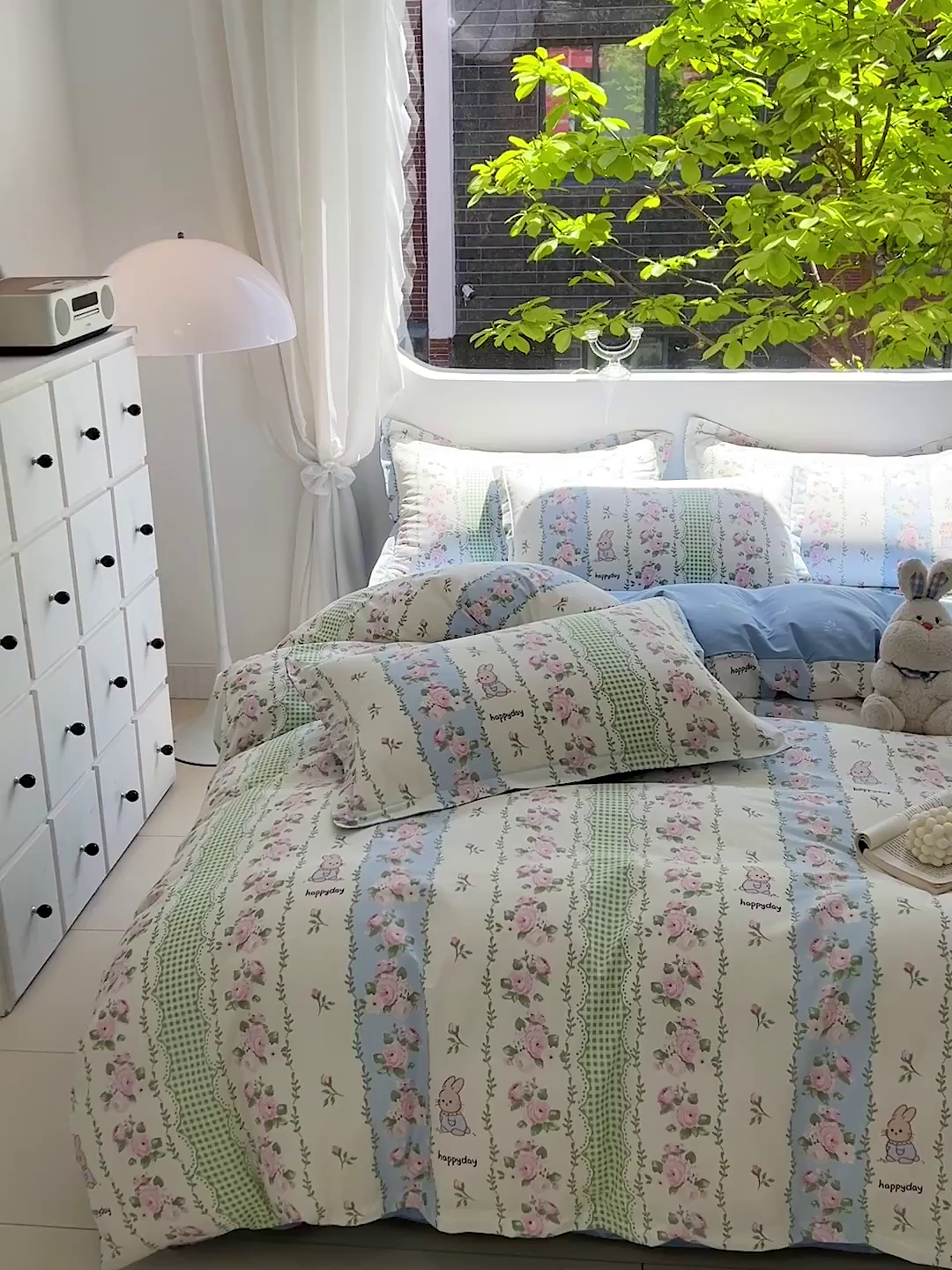 91家纺网 家纺一手货源 找家纺 曲之慕 2026春夏新款全棉纯棉小清新印花系列四件套床单床笠 蔷薇花语