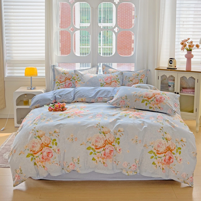 曲之慕 2026春夏新款全棉纯棉小清新印花系列四件套床单床笠 且听风铃