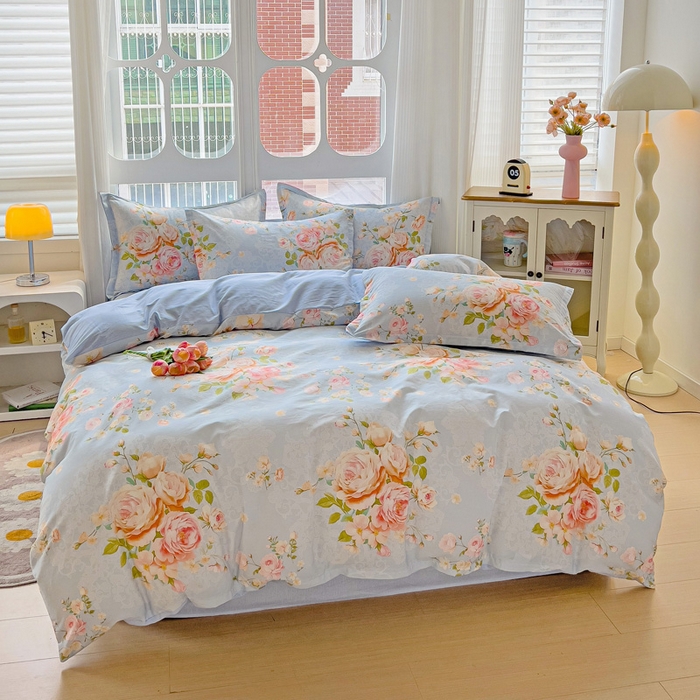 91家纺网 家纺一手货源 找家纺 曲之慕 2026春夏新款全棉纯棉小清新印花系列四件套床单床笠 且听风铃