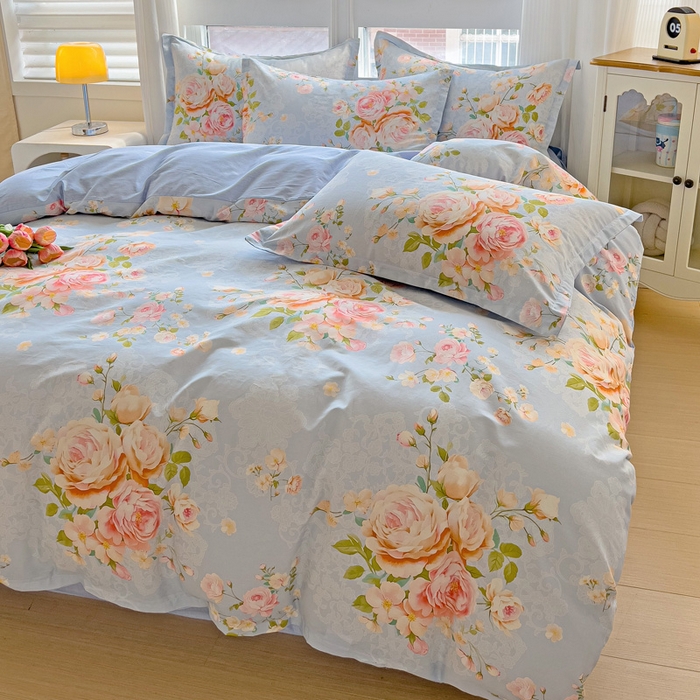 91家纺网 家纺一手货源 找家纺 曲之慕 2026春夏新款全棉纯棉小清新印花系列四件套床单床笠 且听风铃