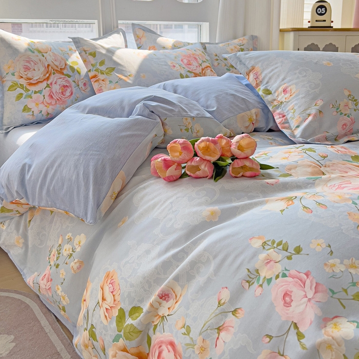 91家纺网 家纺一手货源 找家纺 曲之慕 2026春夏新款全棉纯棉小清新印花系列四件套床单床笠 且听风铃