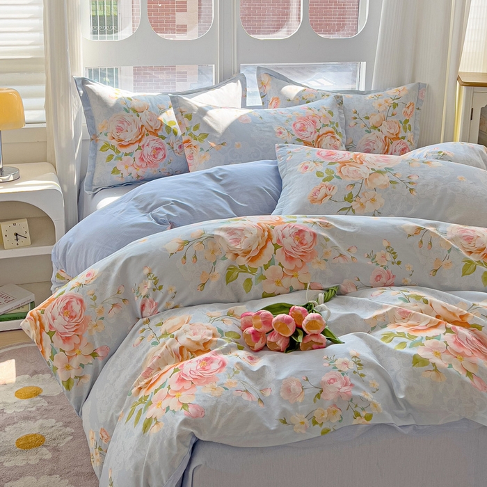 91家纺网 家纺一手货源 找家纺 曲之慕 2026春夏新款全棉纯棉小清新印花系列四件套床单床笠 且听风铃