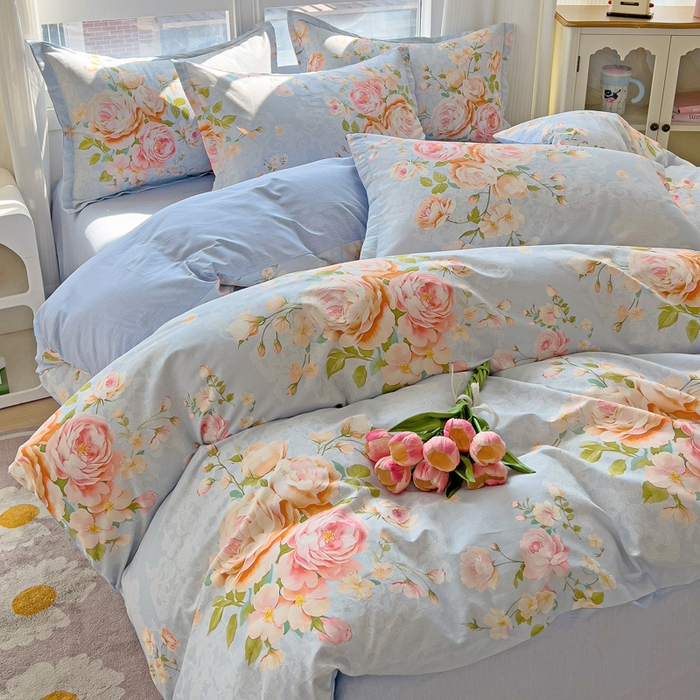 91家纺网 家纺一手货源 找家纺 曲之慕 2026春夏新款全棉纯棉小清新印花系列四件套床单床笠 且听风铃