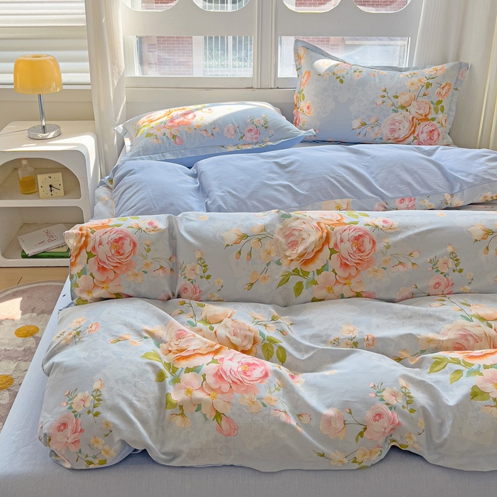 91家纺网 家纺一手货源 找家纺 曲之慕 2026春夏新款全棉纯棉小清新印花系列四件套床单床笠 且听风铃