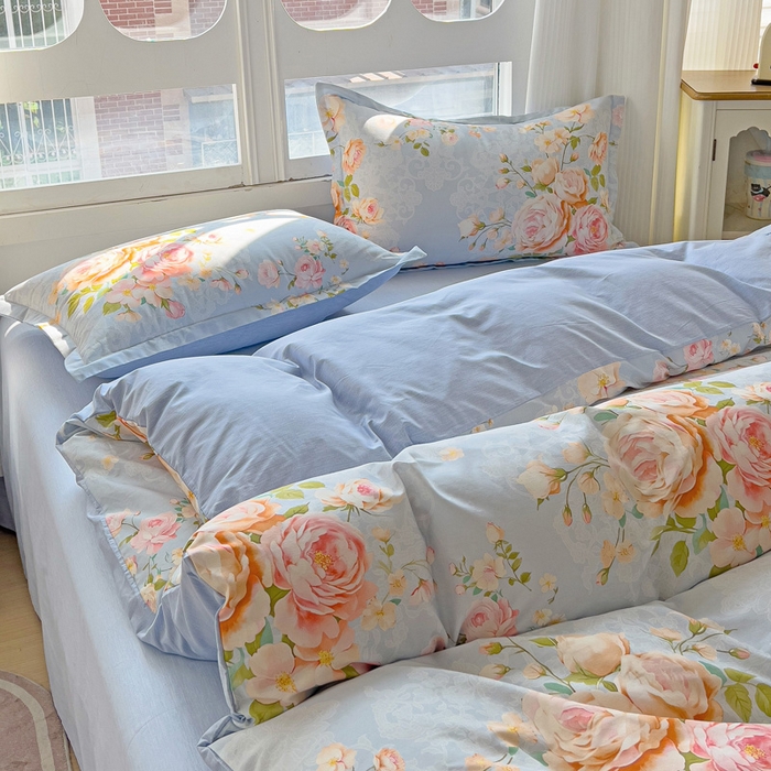 91家纺网 家纺一手货源 找家纺 曲之慕 2026春夏新款全棉纯棉小清新印花系列四件套床单床笠 且听风铃