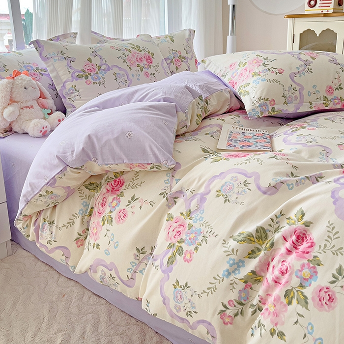 91家纺网 家纺一手货源 找家纺 曲之慕 2026春夏新款全棉纯棉小清新印花系列四件套床单床笠 清欢