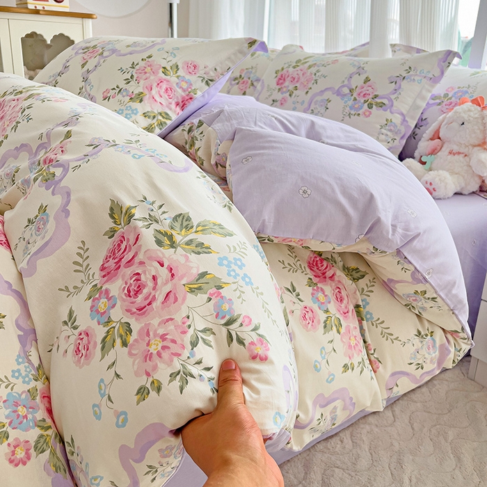 91家纺网 家纺一手货源 找家纺 曲之慕 2026春夏新款全棉纯棉小清新印花系列四件套床单床笠 清欢