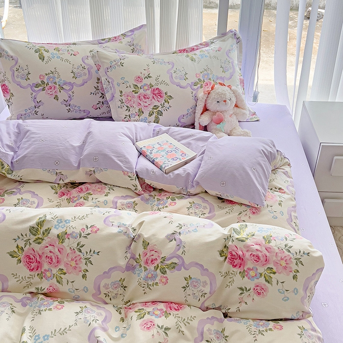 91家纺网 家纺一手货源 找家纺 曲之慕 2026春夏新款全棉纯棉小清新印花系列四件套床单床笠 清欢